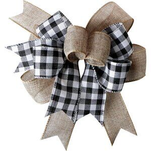 Christmas Buffalo Plaid Bow Burlap Black White Plaid Bows for Wreath Kitchen Dec